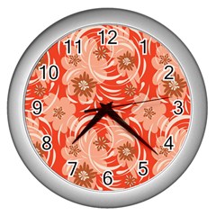 Folk Floral Pattern  Abstract Flowers Print  Seamless Pattern Wall Clock (silver) by Eskimos