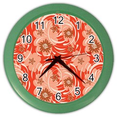 Folk Floral Pattern  Abstract Flowers Print  Seamless Pattern Color Wall Clock by Eskimos