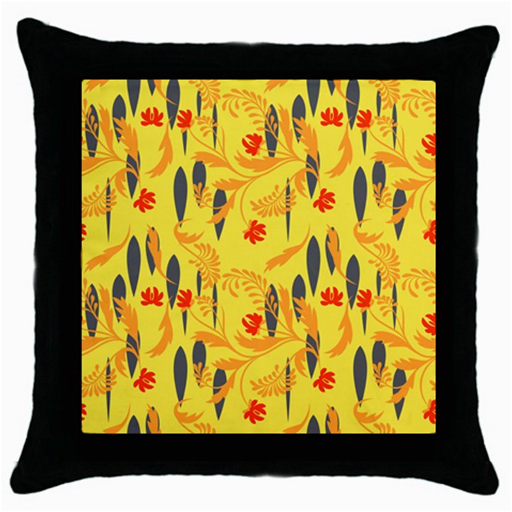 Folk floral pattern. Abstract flowers print. seamless pattern Throw Pillow Case (Black)