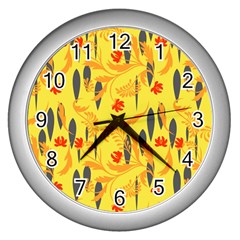 Folk floral pattern. Abstract flowers print. seamless pattern Wall Clock (Silver)