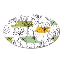 Flower Line Art Color Seamless Pattern Oval Magnet by Kizuneko