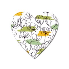 Flower Line Art Color Seamless Pattern Heart Magnet by Kizuneko