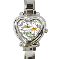 Flower Line Art Color Seamless Pattern Heart Italian Charm Watch by Kizuneko