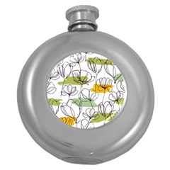 Flower Line Art Color Seamless Pattern Round Hip Flask (5 Oz) by Kizuneko