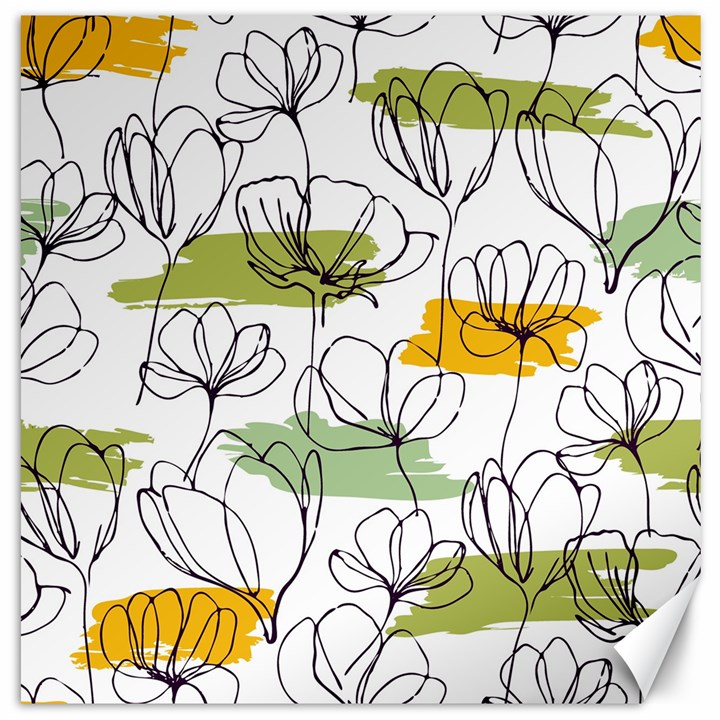 Flower Line Art Color Seamless Pattern Canvas 20  x 20 