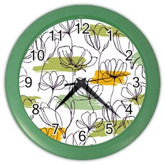 Flower Line Art Color Seamless Pattern Color Wall Clock