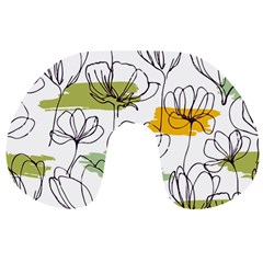 Flower Line Art Color Seamless Pattern Travel Neck Pillow by Kizuneko