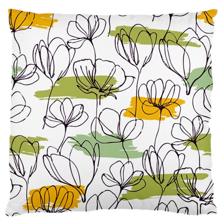 Flower Line Art Color Seamless Pattern Large Flano Cushion Case (Two Sides)