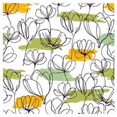 Flower Line Art Color Seamless Pattern Wooden Puzzle Square by Kizuneko