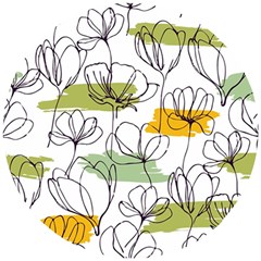 Flower Line Art Color Seamless Pattern Wooden Puzzle Round by Kizuneko