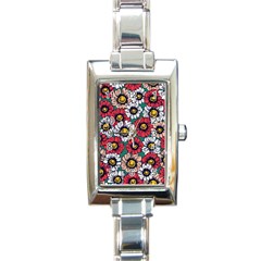 Daisy Colorfull Seamless Pattern Rectangle Italian Charm Watch by Kizuneko