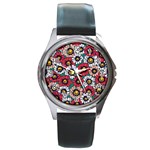 Daisy Colorfull Seamless Pattern Round Metal Watch Front