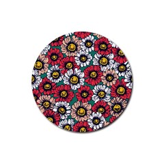 Daisy Colorfull Seamless Pattern Rubber Round Coaster (4 Pack)  by Kizuneko