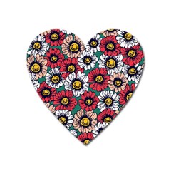 Daisy Colorfull Seamless Pattern Heart Magnet by Kizuneko