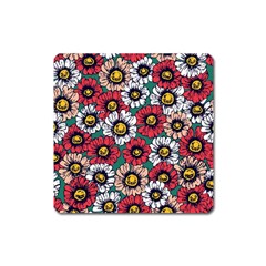 Daisy Colorfull Seamless Pattern Square Magnet by Kizuneko