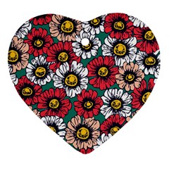 Daisy Colorfull Seamless Pattern Heart Ornament (two Sides) by Kizuneko