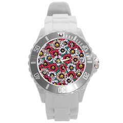 Daisy Colorfull Seamless Pattern Round Plastic Sport Watch (l) by Kizuneko