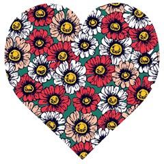 Daisy Colorfull Seamless Pattern Wooden Puzzle Heart by Kizuneko