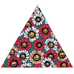 Daisy Colorfull Seamless Pattern Wooden Puzzle Triangle by Kizuneko