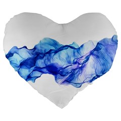 Blue Smoke Large 19  Premium Flano Heart Shape Cushions by goljakoff