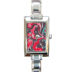 Red Vivid Marble Pattern 3 Rectangle Italian Charm Watch by goljakoff