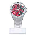 Red Vivid Marble Pattern 3 Plastic Nurses Watch Front