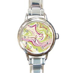 Green Vivid Marble Pattern 6 Round Italian Charm Watch by goljakoff