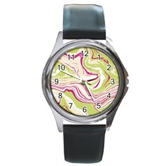 Green Vivid Marble Pattern 6 Round Metal Watch by goljakoff