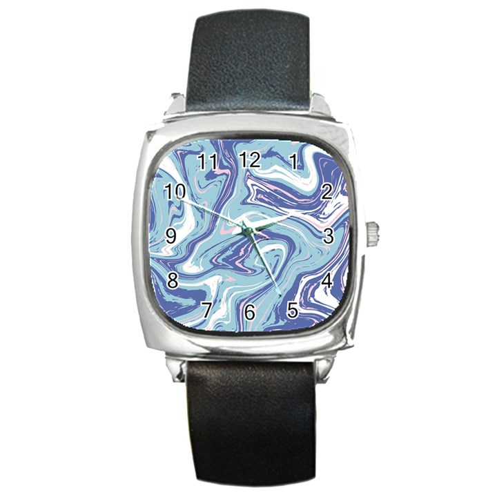 Blue Vivid Marble Pattern 9 Square Metal Watch