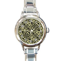 Linear Geometric Print Pattern Mosaic 2 Round Italian Charm Watch