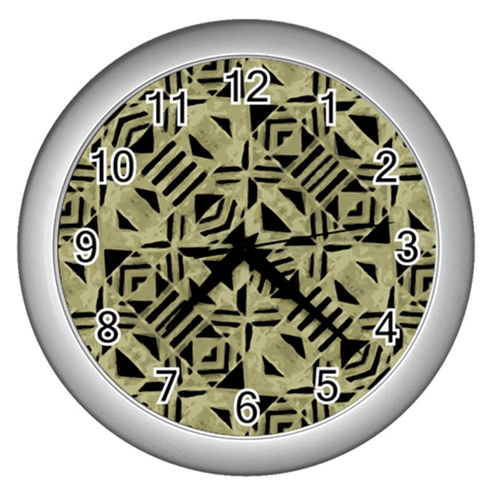 Linear Geometric Print Pattern Mosaic 2 Wall Clock (Silver)