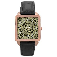 Linear Geometric Print Pattern Mosaic 2 Rose Gold Leather Watch 