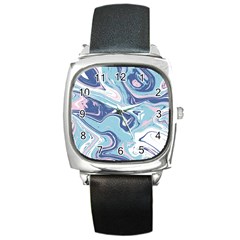 Blue Vivid Marble Pattern Square Metal Watch by goljakoff