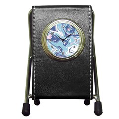 Blue Vivid Marble Pattern Pen Holder Desk Clock by goljakoff