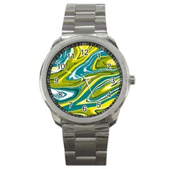 Green Vivid Marble Pattern Sport Metal Watch by goljakoff