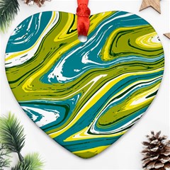 Green Vivid Marble Pattern Heart Ornament (two Sides) by goljakoff