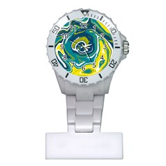 Green Vivid Marble Pattern 14 Plastic Nurses Watch by goljakoff