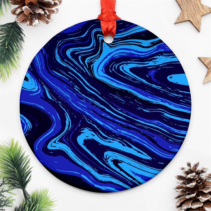 Blue Vivid Marble Pattern 16 Round Ornament (Two Sides)