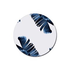 Blue Banana Leaves Rubber Coaster (round)  by goljakoff