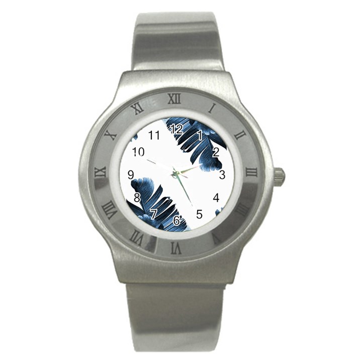 Blue banana leaves Stainless Steel Watch