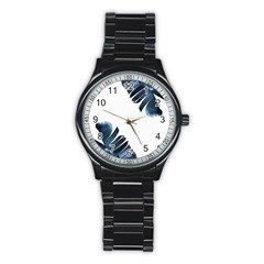 Blue Banana Leaves Stainless Steel Round Watch by goljakoff