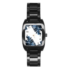 Blue Banana Leaves Stainless Steel Barrel Watch by goljakoff