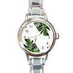 Green banana leaves Round Italian Charm Watch Front