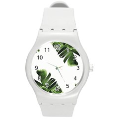 Green Banana Leaves Round Plastic Sport Watch (m) by goljakoff