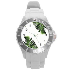 Green Banana Leaves Round Plastic Sport Watch (l) by goljakoff