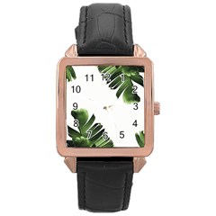 Green Banana Leaves Rose Gold Leather Watch  by goljakoff