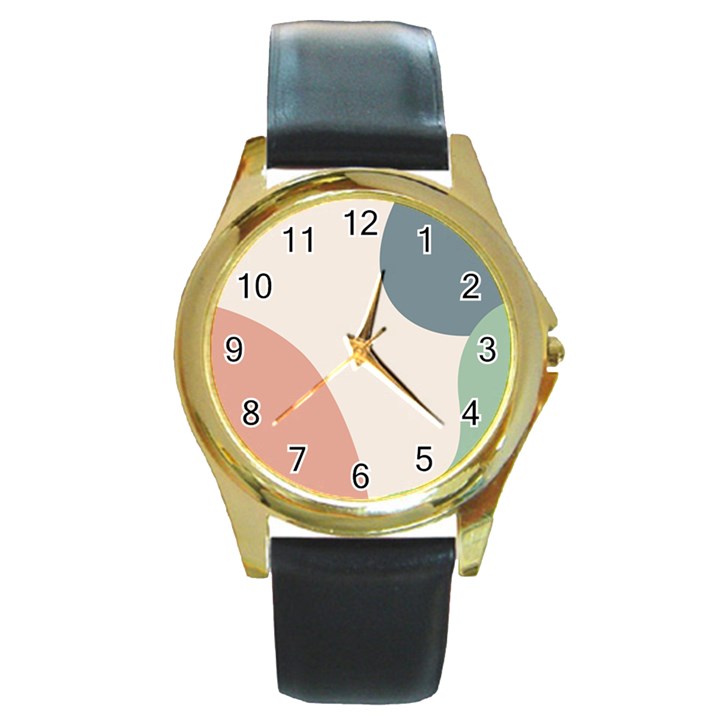 Abstract shapes  Round Gold Metal Watch