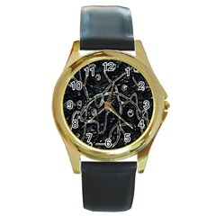 Abstract Surface Artwork Round Gold Metal Watch