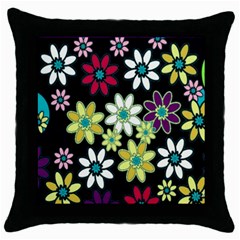 Flowerpower Throw Pillow Case (black)