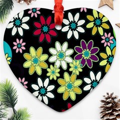 Flowerpower Heart Ornament (two Sides) by PollyParadise